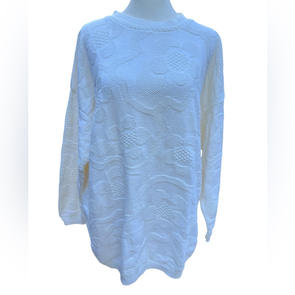 VTG UNITED STATES SWEATERS Women’s White‎ Floral Sweater Made in USA Size M EUC